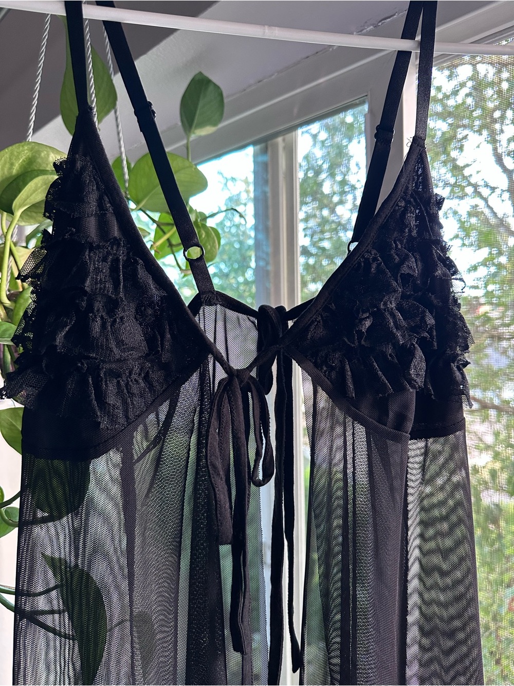 Sheer Black Ruffle Mesh Babydoll Cover Up